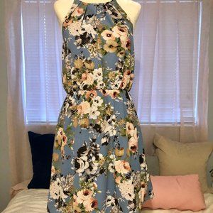 Soft Blue Floral Halter Dress